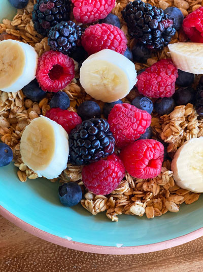 oat granola with fruit in a bowl